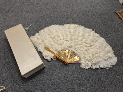 Lot 373 - Fans. A boxed ostrich feather court fan, early 20th century, and 3 others similar