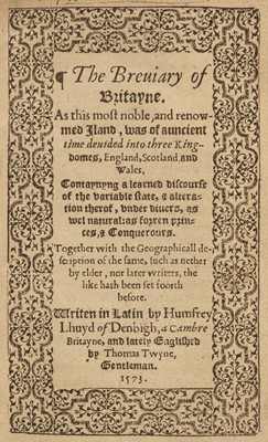 Lot 269 - Llwyd (Humphrey). The Breviary of Britayne ..., 1573