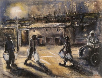 Lot 267 - Ngatane (Ephraim Mojalefa, 1938-1971). Street Workers at Night, Johannesburg