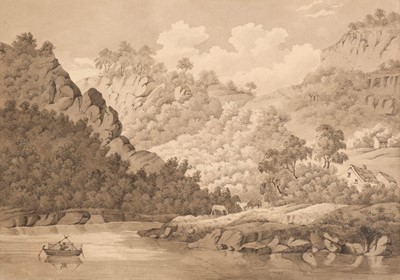 Lot 60 - Nattes (John Claude, 1765-1822). River Landscape, possibly Devon, pencil & wash on paper