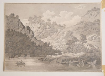 Lot 62 - Nattes (John Claude, 1765-1822). River Landscape, possibly Devon, pencil & wash on paper