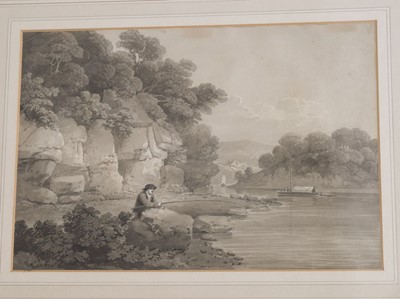 Lot 62 - Nattes (John Claude, 1765-1822). River Landscape, possibly Devon, pencil & wash on paper