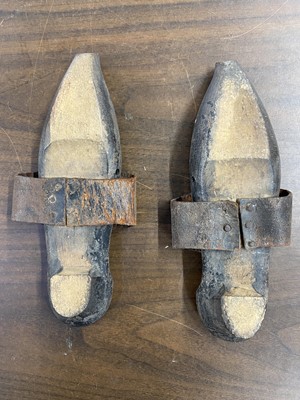 Lot 328 - Clothing. A pair of wooden pattens, probably 18th century