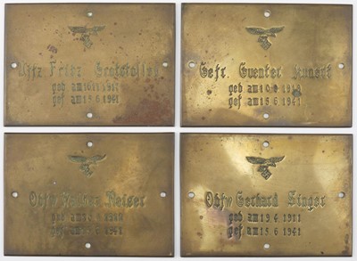 Lot 429 - Luftwaffe. A set of four WWII Luftwaffe brass memorial plaques