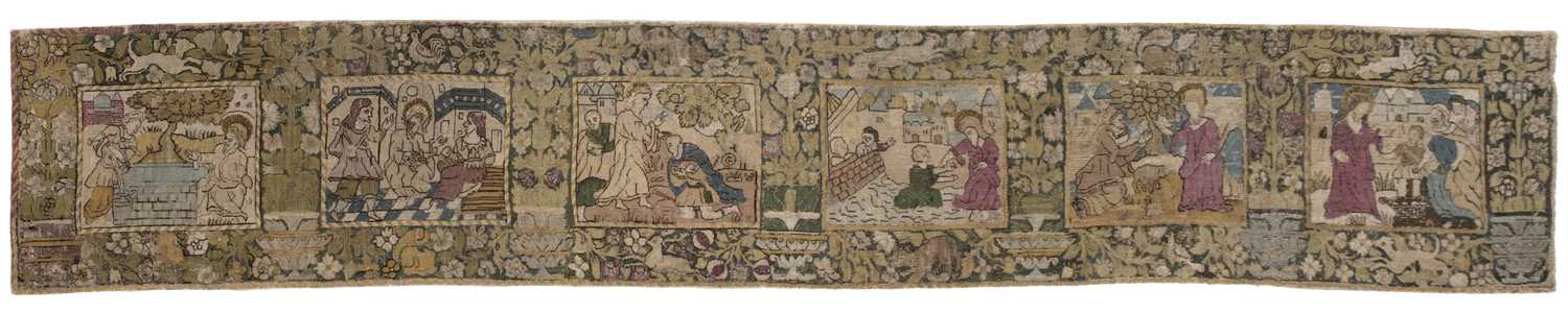 Lot 541 - Embroidered Panel. Scenes from the Life of Christ, probably Swiss or South German, early 17th c.