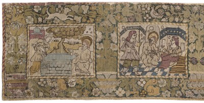 Lot 541 - Embroidered Panel. Scenes from the Life of Christ, probably Swiss or South German, early 17th c.