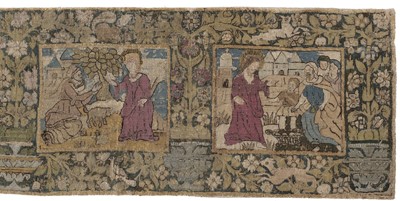 Lot 541 - Embroidered Panel. Scenes from the Life of Christ, probably Swiss or South German, early 17th c.