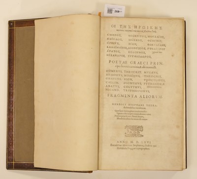 Lot 268 - Homer and Others. Poetae graeci principes heroici carminis,2 volumes bounds in one, 1566
