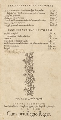 Lot 264 - Eusebius of Caesarea. Ecclesiasticae Historiae..., 1544
