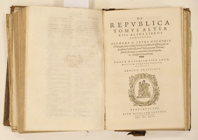 Lot 279 - Grégoire (Pierre). De republica libri sex et viginti... , 1st edition, 1596