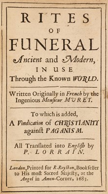 Lot 250 - Muret (Pierre). Rites of Funeral, 1st English edition, 1683