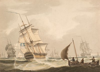 Lot 69 - Attributed to Samuel Owen (1768/9-1857). Rough Seas off Portsmouth Harbour, watercolour