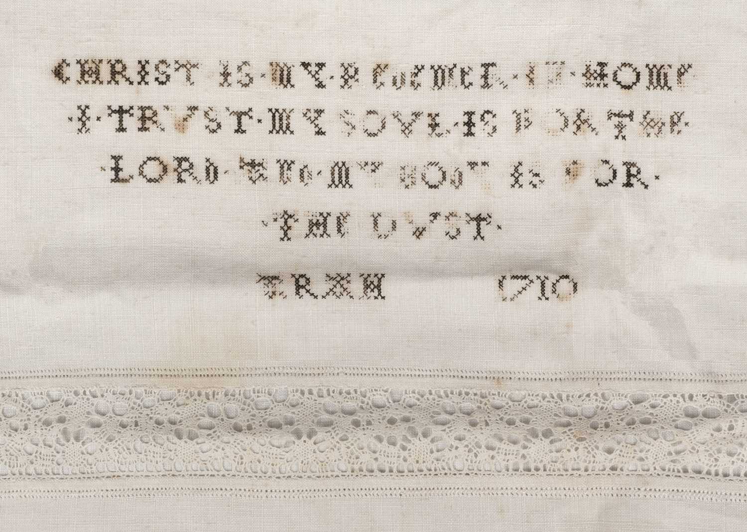 Lot 310 - Bed Linen. An early 18th century pillowcase, 1710, & a linen night gown