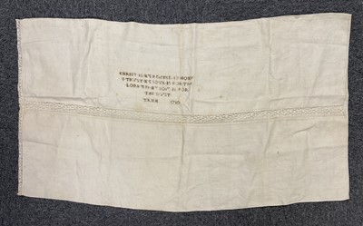 Lot 310 - Bed Linen. An early 18th century pillowcase, 1710, & a linen night gown