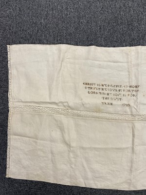 Lot 310 - Bed Linen. An early 18th century pillowcase, 1710, & a linen night gown