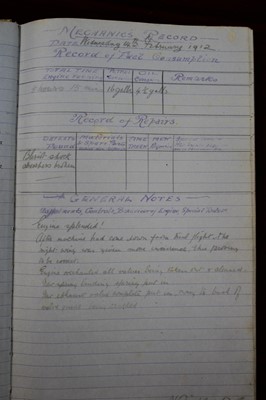 Lot 44 - Royal Flying Corps. Nieuport test pilots' logbook kept by Major B.H. Barrington-Kennett 1911-12