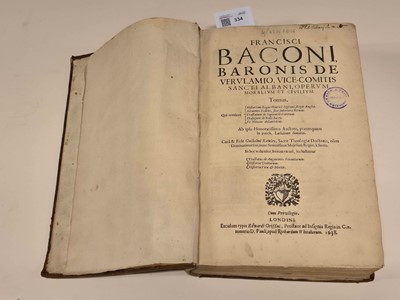 Lot 334 - Bacon (Francis). Instauratio Magna [Novum Organum], 1st edition, 2nd issue, 1620