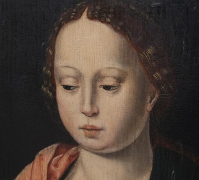 Lot 5 - Master of the Parrot (16th century). Virgin and Child with bunch of grapes, oil
