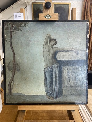 Lot 158 - French (Cecil, 1879-1953). Female figure beside a sarcophagus at dusk, 1912