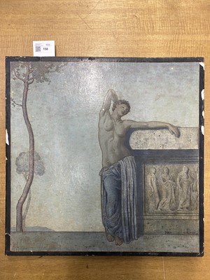 Lot 158 - French (Cecil, 1879-1953). Female figure beside a sarcophagus at dusk, 1912