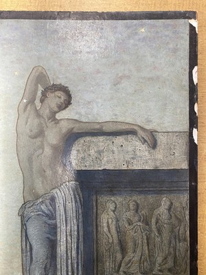Lot 158 - French (Cecil, 1879-1953). Female figure beside a sarcophagus at dusk, 1912