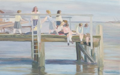 Lot 571 - Reay (John, 1947-2011). Children playing on a jetty, oil