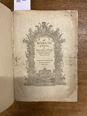 Lot 288 - Florio (John). A Worlde of Wordes, or ... Exact Dictionary in Italian and English, 1598