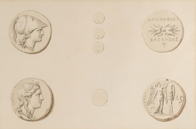Lot 67 - Attributed to Domenico del Frate (1765-1821). Four studies of Ancient Greek coins, circa 1820