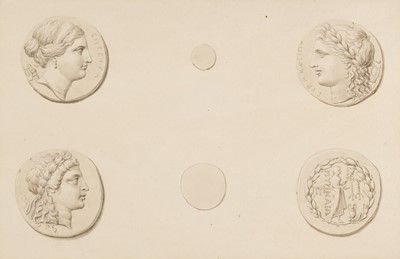 Lot 67 - Attributed to Domenico del Frate (1765-1821). Four studies of Ancient Greek coins, circa 1820