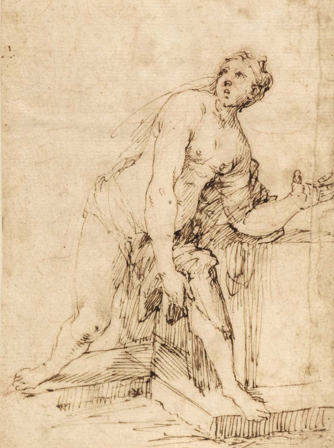 Lot 7 - Flemish School. Susanna at the Well, early to mid 17th century, pen and brown ink