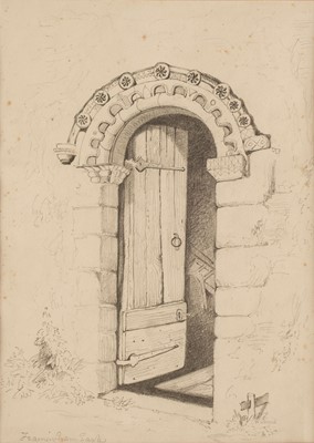 Lot 110 - Cotman (John Sell, 1782-1842). South Door, Framlingham Earl Church, Norfolk, 1817, pencil