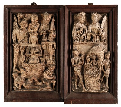 Lot 96 - Plaster Relief Panels. The Burning of the Philosophers & Beheading of St Catherine, early 19th c.