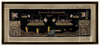 Lot 250 - Gallipoli. A souvenir embroidery commemorating the Allied Naval Assault on the Dardanelles 1915
