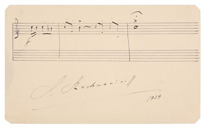 Lot 199 - Rachmaninoff (Sergei, 1873-1943). Autograph Musical Quotation Signed, ‘S. Rachmaninoff, 1939’