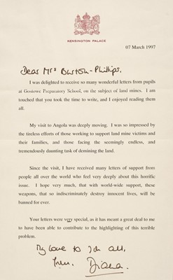 Lot 147 - Diana (1961-1997). Typed Letter Signed, Kensington Palace, 7 March 1997