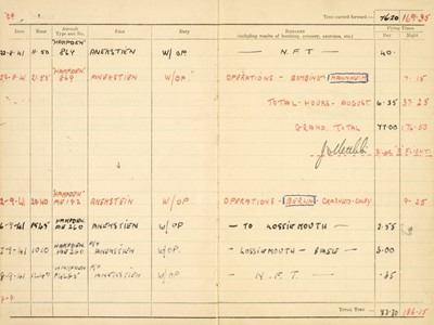 Lot 248 - Logbook. Flight Lieutenant D. Walker, 44 Squadron, Royal Air Force, 51 operations