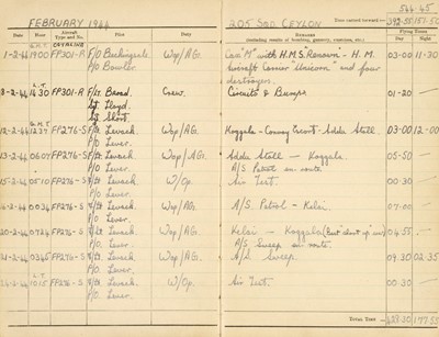 Lot 251 - Logbook. Wireless Operator H. Smith, 205 Squadron, Royal Air Force- Catalinas