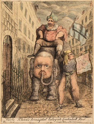 Lot 298 - Sayer (James). Carlo Khan's Triumphal Entry into Leadenhall Street, 1783