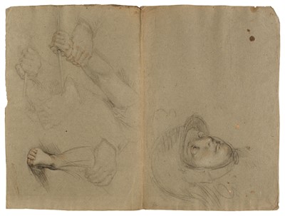 Lot 14 - Circle of Guido Reni (1575-1642). Head of a Youth, and Study of a female hand.., and two others