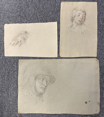 Lot 14 - Circle of Guido Reni (1575-1642). Head of a Youth, and Study of a female hand.., and two others