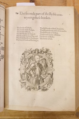 Lot 192 - Bible [English]. [The Holie Bible conteynyng the Olde Testament and the Newe, 1568]