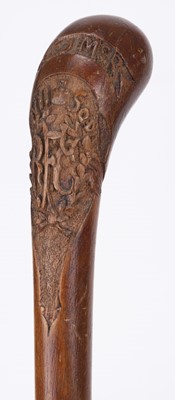 Lot 463 - Royal Flying Corps. A WWI No.7 Squadron, RFC mahogany cane carved from a propeller