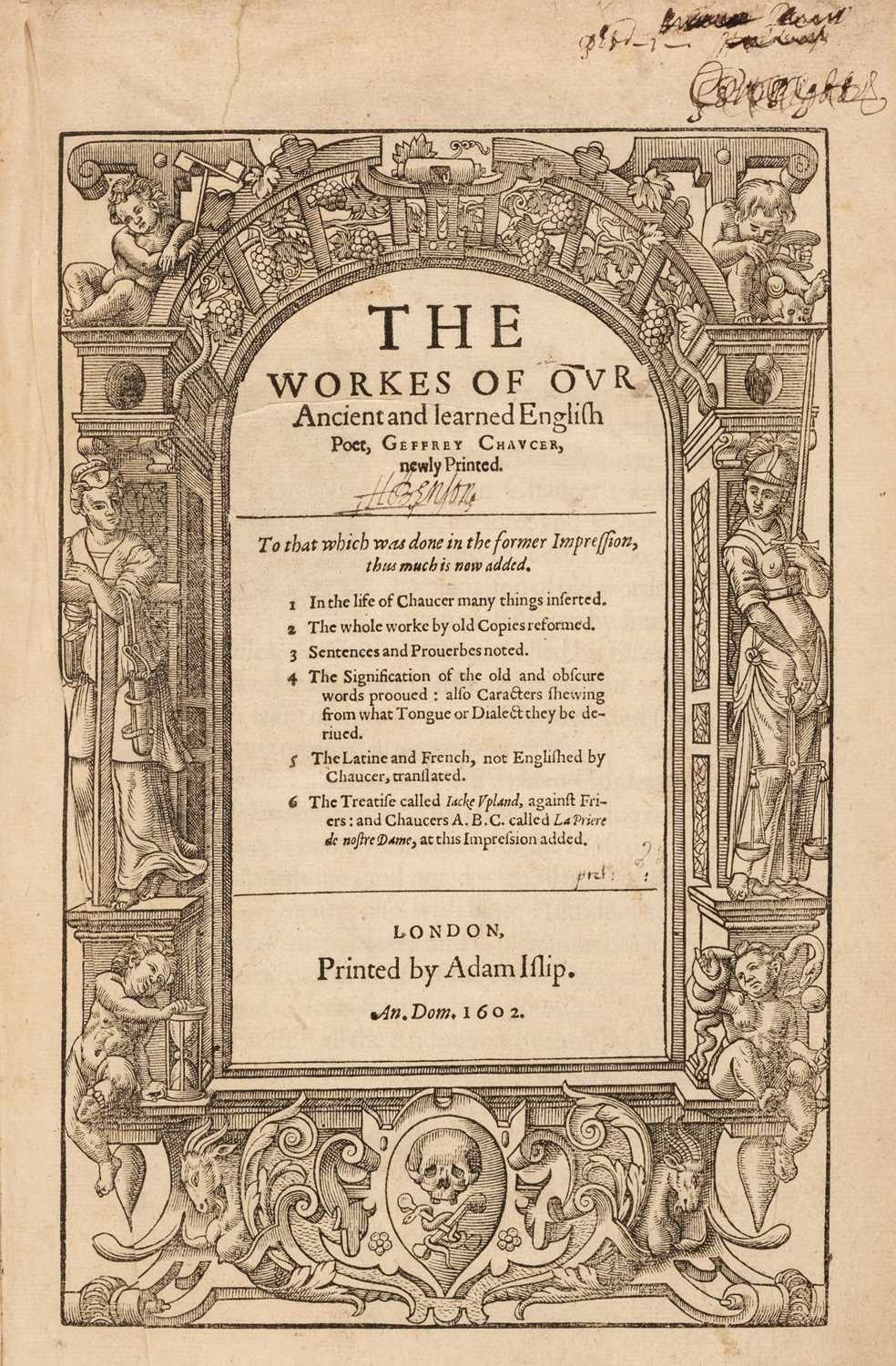 Lot 195 - Chaucer (Geoffrey). The Workes of Our Ancient and Learned English Poet, newly Printed, 1602