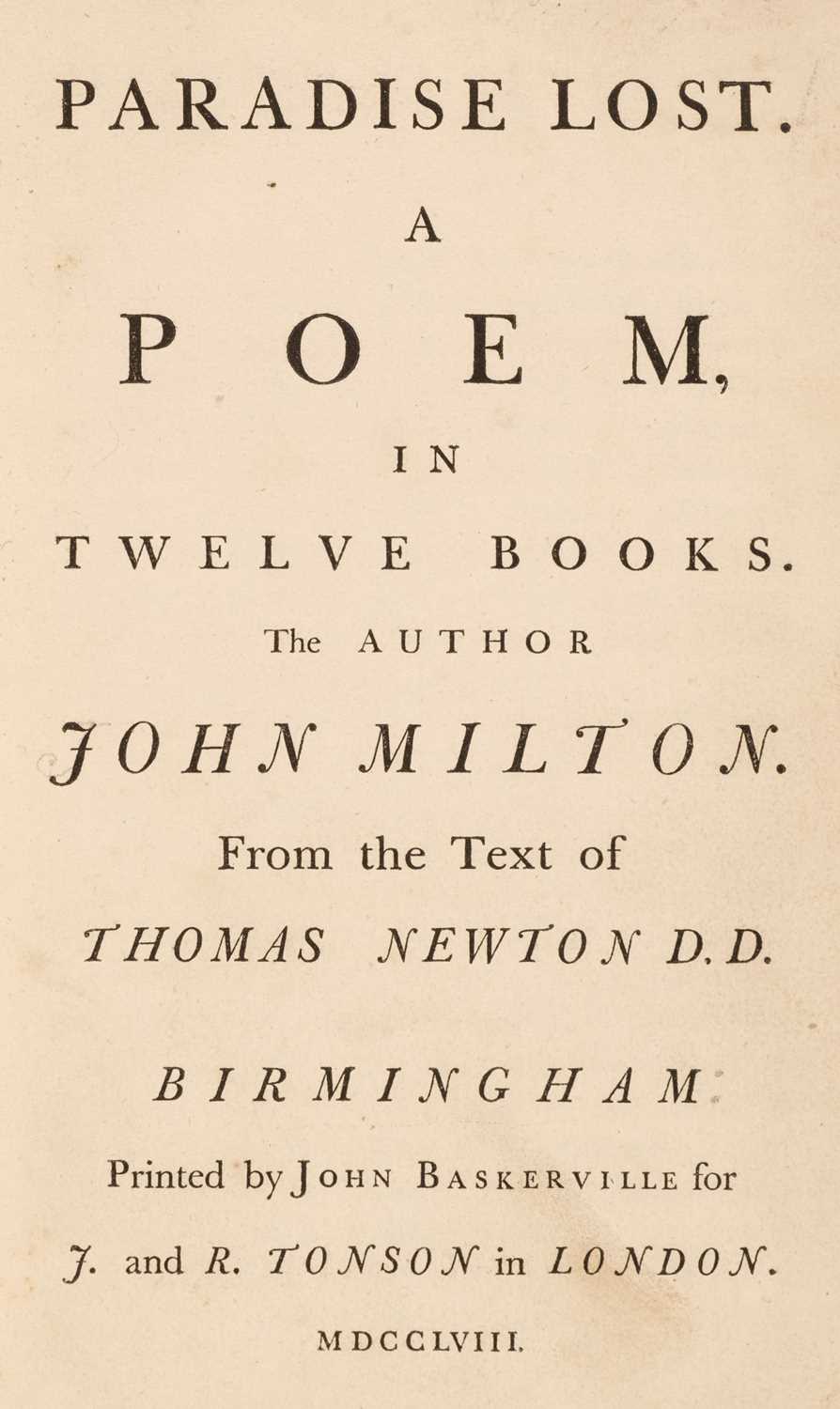 Lot 206 - Baskerville Press - Milton (John). Paradise Lost [& Regain'd], by John Milton, 2 vols., 1758