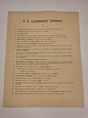 Lot 274 - Lawrence (T. E.) Form of service used at the unveiling of the memorial to Thomas Edward Lawrence.