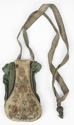 Lot 628 - Purse. An embroidered lute-shaped purse belonging to Lady Ottoline Morrell, early 18th century