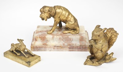 Lot 732 - Ormolu. A continental gilt bronze figure of a mastiff, 19th century and other items