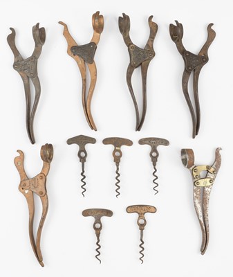 Lot 714 - Corkscrews. A collection of Victorian lever corkscrews