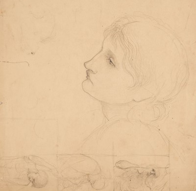 Lot 160 - Attributed to John Melhuish Strudwick (1849-1937). Head of a Young Woman, pencil on paper.., and others