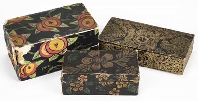 Lot 626 - Painted Boxes. Three painted boxes of embroidery silks, & other items
